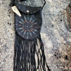 Patricia Wolf Leather Fringe Purse Pouch NWT